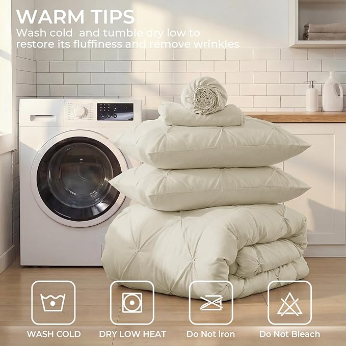 Sasttie Twin XL Comforter Set, 5-Piece Bed in a Bag, Pintuck Bedding Sets - Image 9