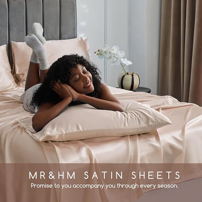 MR&HM Satin Bed Sheets, Full Size Sheets Set - Image 6