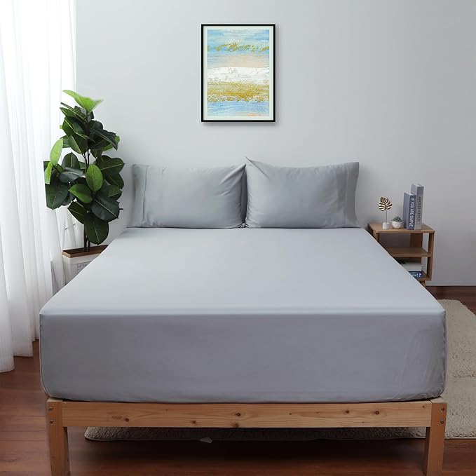 California King Size Fitted Sheet Only Gray, 100% Egyptian Cotton 600 Thread by ShunjieHome