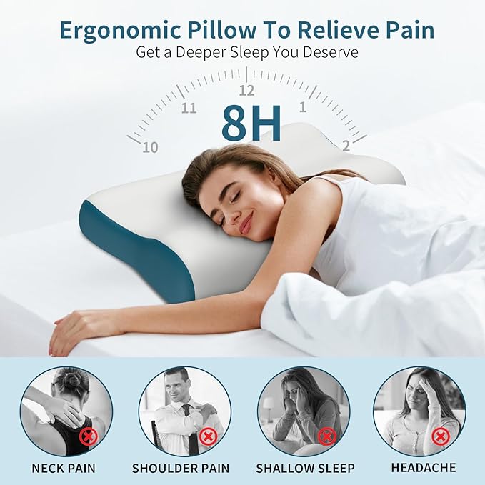 Cervical Neck Pillow for Pain Relief, Contour Memory Foam Pillows Ergonomic - Image 2
