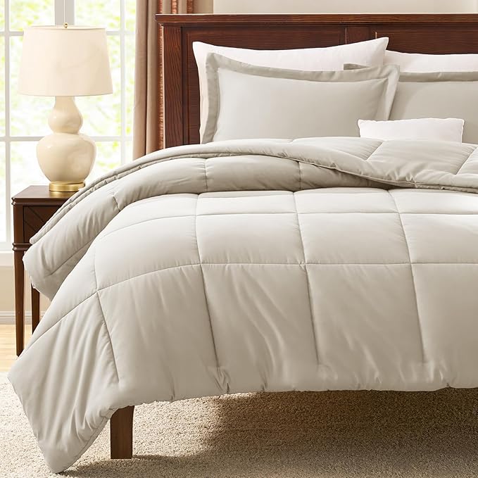CozyLux Queen Size Comforter Sets Beige - Image 7