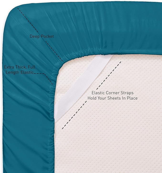 Queen Fitted Sheet Only with Full Elastic & Built in Corner Sheet Straps to - Image 2