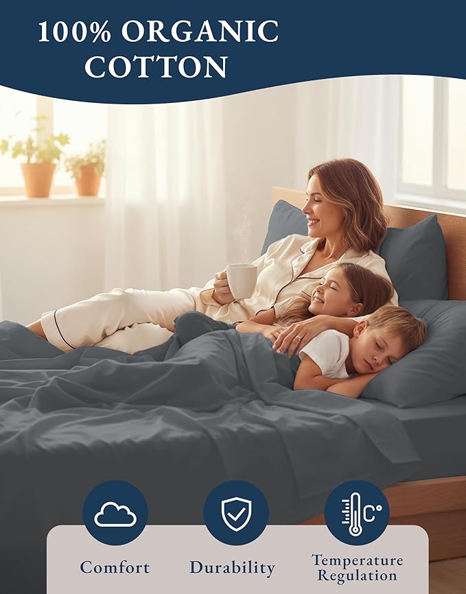LANE LINEN Sustainably Produced 100% Organic Cotton Queen Size Bed Sheets - Image 6