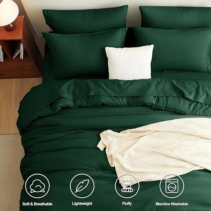 CozyLux Full Size Comforter Sets Emerald Green, 7 Pieces Bed in a Bag Full - Image 2