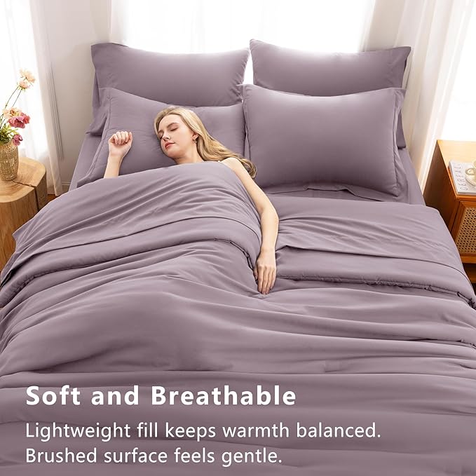 CozyLux Queen Comforter Set Dusty Purple, 7 Pieces Bed in a Bag Queen Comforter - Image 5
