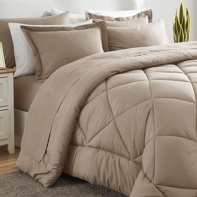 CozyLux Full Size Comforter Sets Khaki - Image 8