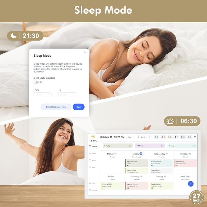 Digital Calendar Chore-Chart for-Family-Meal Planner - 27 inch Touchscreen Interactive Display Smart Calendar for Family To Do List, Dual-WiFi, Auto-Sync Google iCloud Outlook Calendars, Wall Mounted-DeskoryOffice