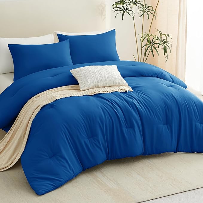 CozyLux King Size Comforter Set Classic Blue, 3 Pieces Solid Comforters King - Image 7