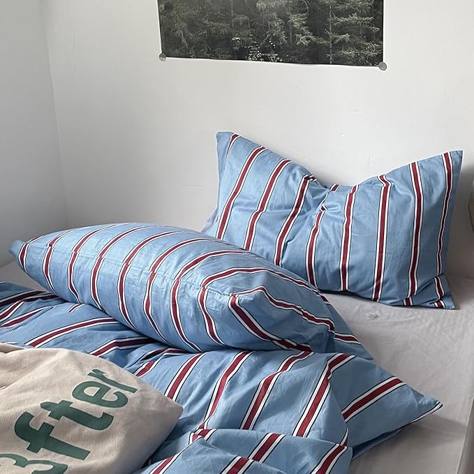 mixinni Vintage Striped Blue Duvet Cover Queen - Image 4