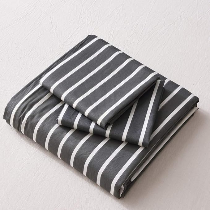 JELLYMONI 100% Natural Cotton 2pcs Striped Duvet Cover Sets, Dark Grey Duvet - Image 9