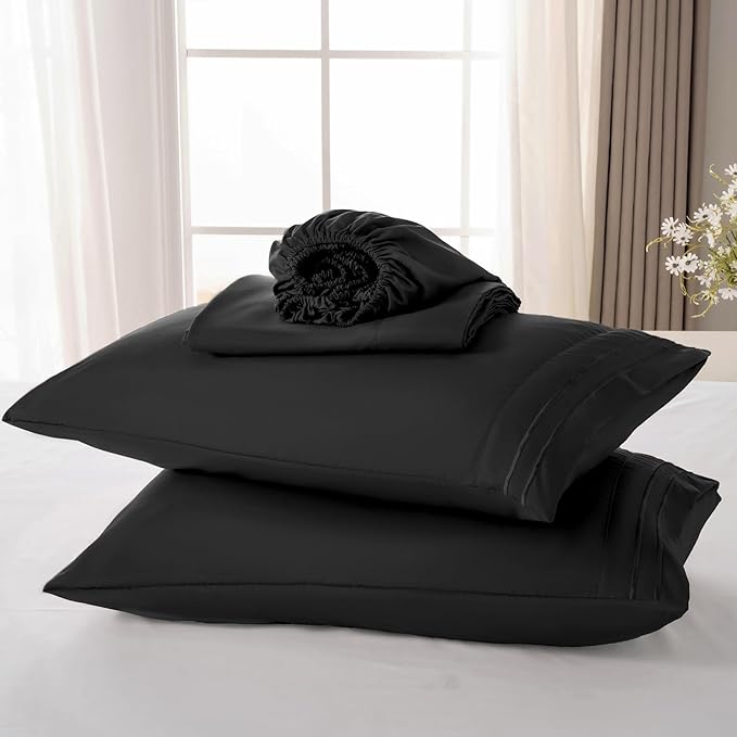 ROSE&RISY Black Twin Sheet Set, 3 Pieces Soft Bedding Queen Sheet Set, - Image 6