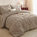 CozyLux King Size Comforter Set Khaki, 7 Pieces Pintuck Bed in A Bag Khaki by CozyLux