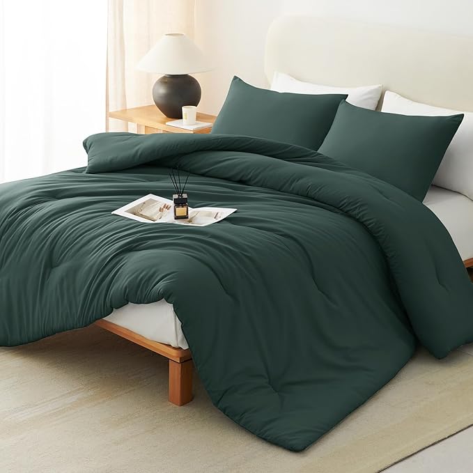 CozyLux Oversized King Comforter Set Forest Green, 3 Pieces 120x98 Solid by CozyLux