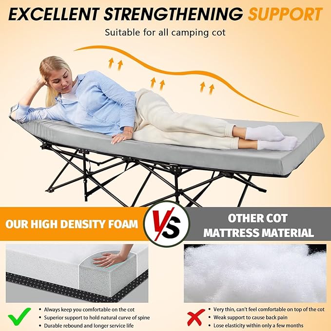 CYMULA Camping Cot Mattress 2in Memory Foam Sleeping Pad, Soft Warm Non-Slip - Image 2