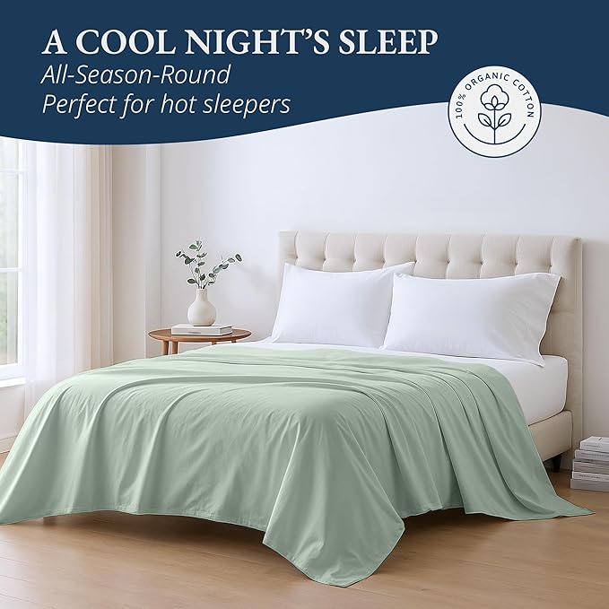 Lane Linen 100% Organic Cotton Twin Size Flat Sheet Only - Image 4