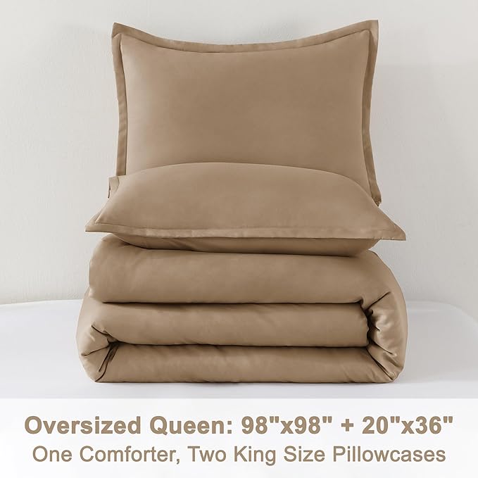 Litanika Comforters Taupe Oversized Queen Size, 3 Pieces Lightweight Solid - Image 9