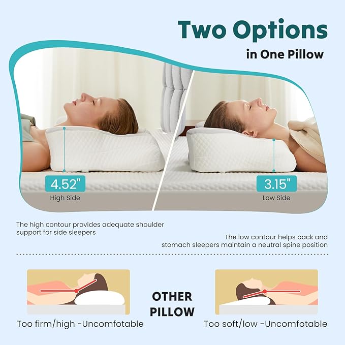 DUMOS Cervical Neck Pillow Set of 2, Cooling Memory Foam Contour Pillow - Image 4