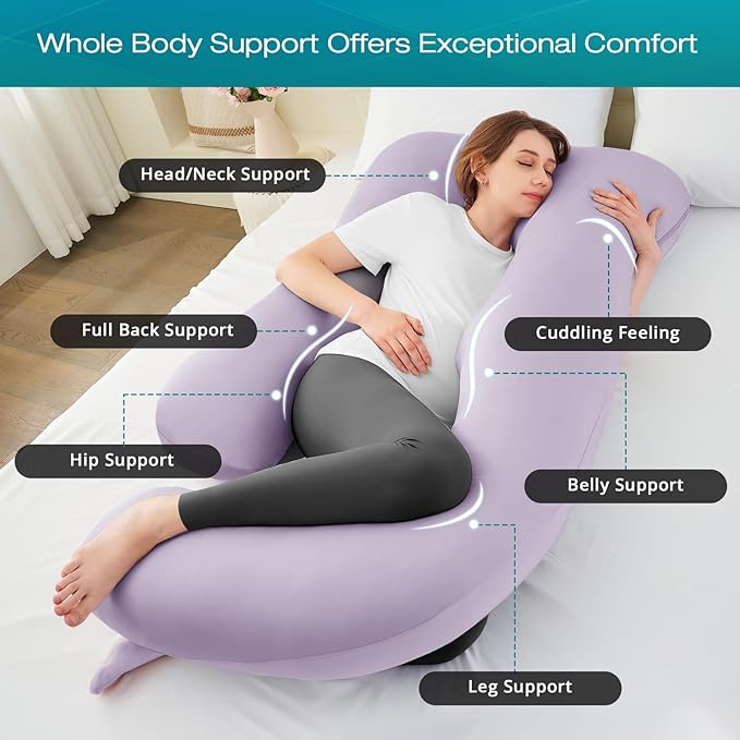 Sasttie Pregnancy Pillows for Sleeping, Jumbo U Shaped Cooling Full Body Pillow - Image 2