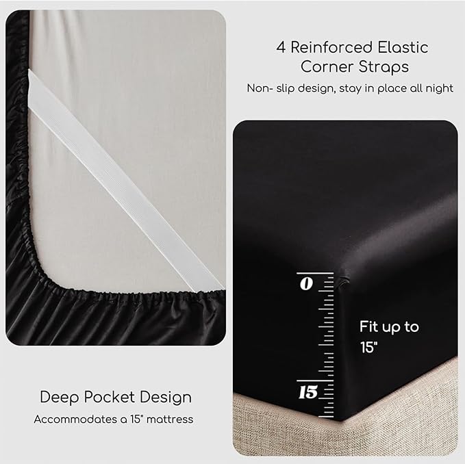 MR&HM Satin Sheets with Elastic Corner Straps, Twin Size 3-Piece Silky Bedding - Image 4