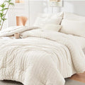 HYMOKEGE Ivory California King Comforter Set Seersucker 7 Pieces, All Season by HYMOKEGE
