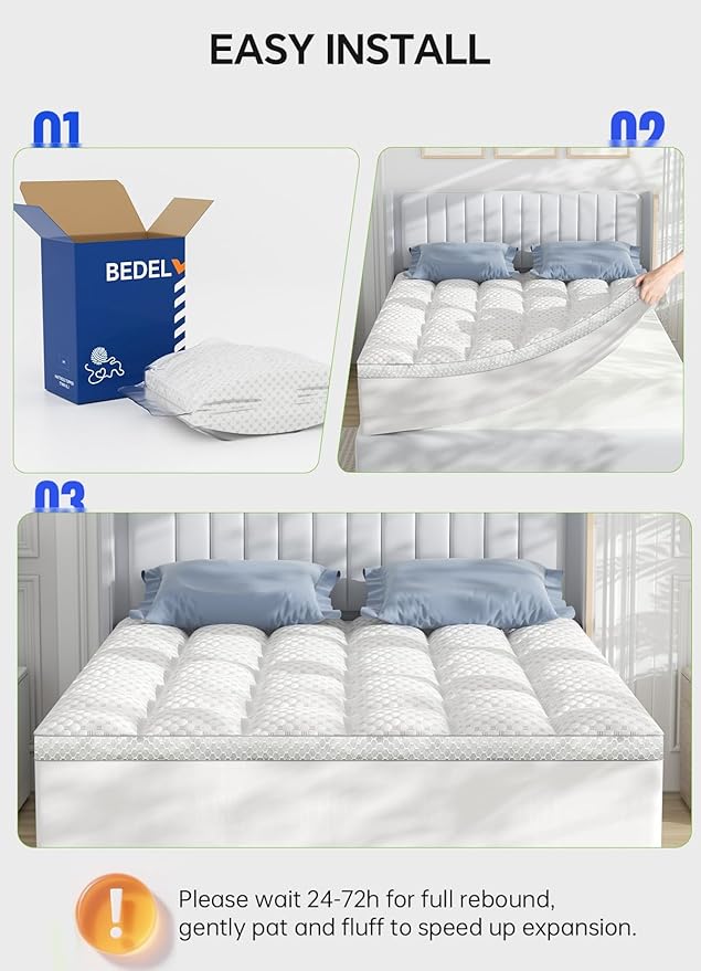 BEDELITE King Mattress Topper 3 Inch Thick Mattress Pad, Plush Pillow Top Bed - Image 6