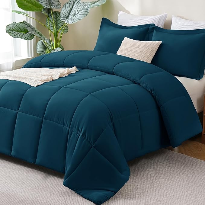 CozyLux Oversized King Comforter Set, 3 Pieces Lyons Blue 120x98 Box Stitched by CozyLux