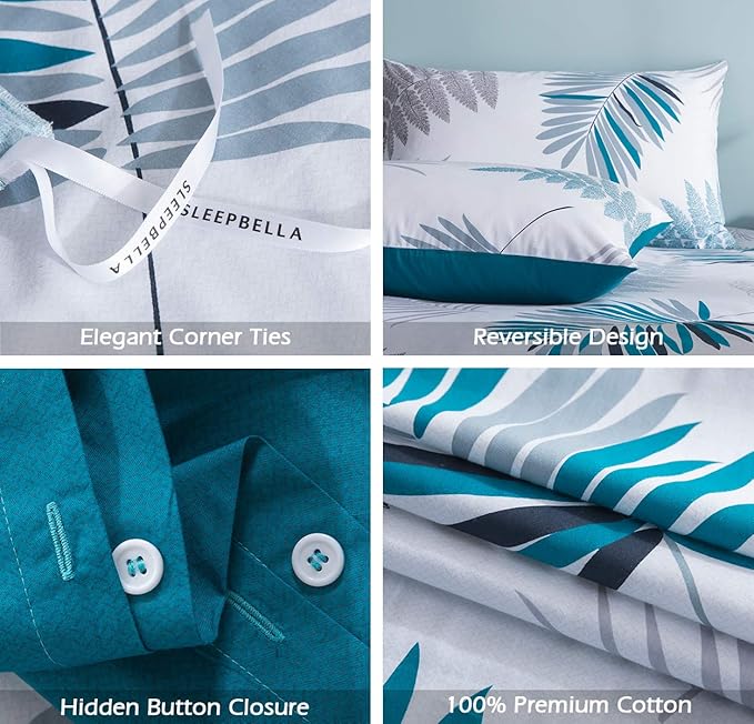 SLEEPBELLA Duvet Cover Set, 600 Thread Count Cotton Leaf Botanical Pattern - Image 7