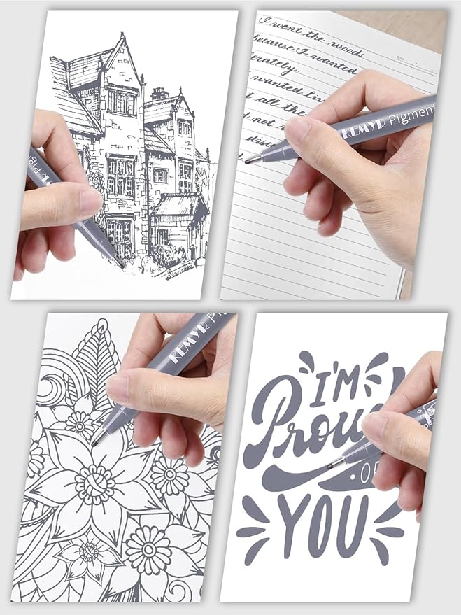 10 Micro Fine liner Drawing Art Pens Calligraphy Pens: 0.05mm-1.0mm Size Grey Art supplies Waterproof Archival Grey Ink Markers For Artists,Use for Professional Watercolor,Sketching-DeskoryOffice