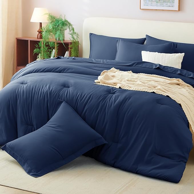CozyLux Oversized Queen Comforter Set Navy Blue, 7 Pieces Bed in a Bag - Image 9