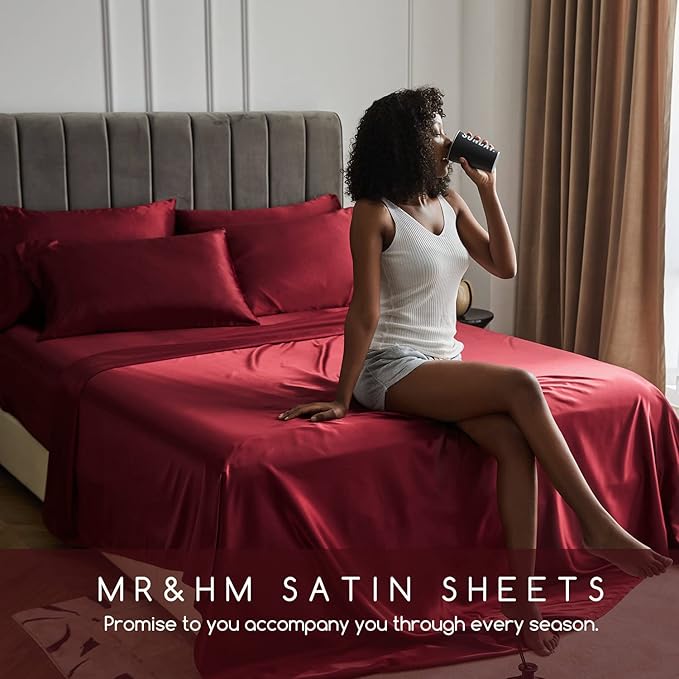 MR&HM Satin Bed Sheets, King Size Sheets Set - Image 7