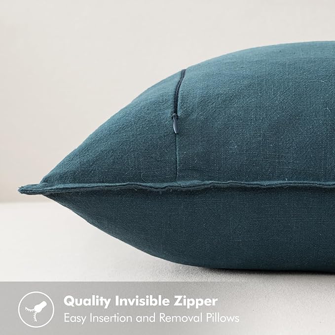 MIULEE Decorative Linen Euro Sham Pillow Covers 24x24 Blue ​Boho Farmhouse​ - Image 3