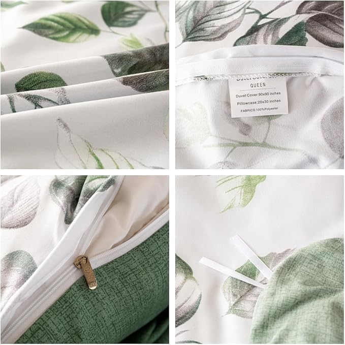 OAITE Duvet Cover Queen Size, Reversible Leaf White Duvet Cover Set - Image 4