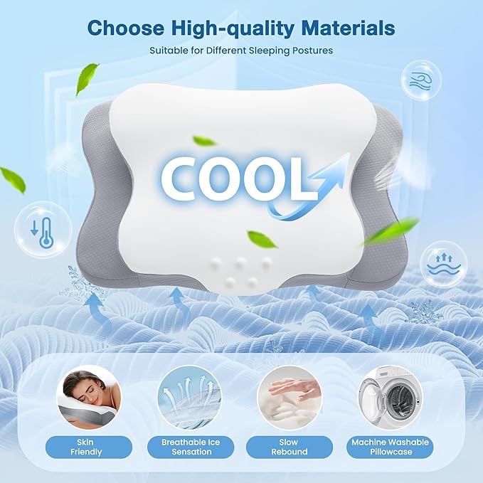 Cervical Pillow for Neck Pain Relief, Cooling Contour Memory Foam Pillows - Image 3