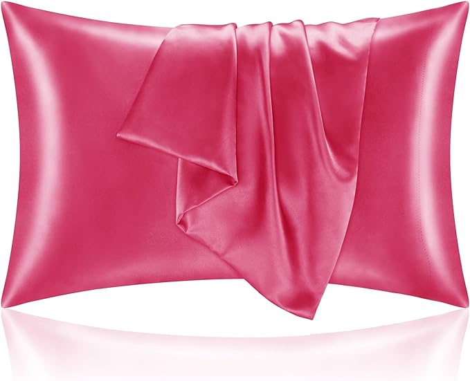 BEDELITE Satin Pillowcase with Zipper 2 Pack, Hot Pink Pillow Cases Standard by BEDELITE