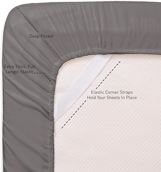 Twin XL Fitted Sheet Only with Full Elastic & Built in Corner Sheet Straps to - Image 2