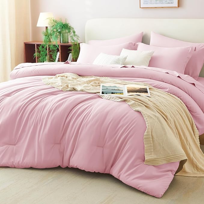 CozyLux Full Size Comforter Sets Pink, 7 Pieces Bed in a Bag Full Comforter Set by CozyLux