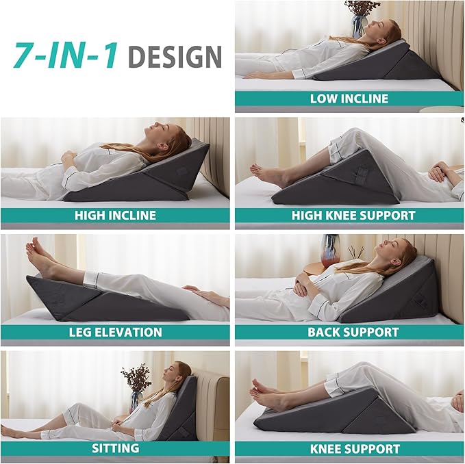 Bedluxe Wedge Pillow for Sleeping, Adjustable 9&12 Inch Foldable Bed Wedge - Image 2