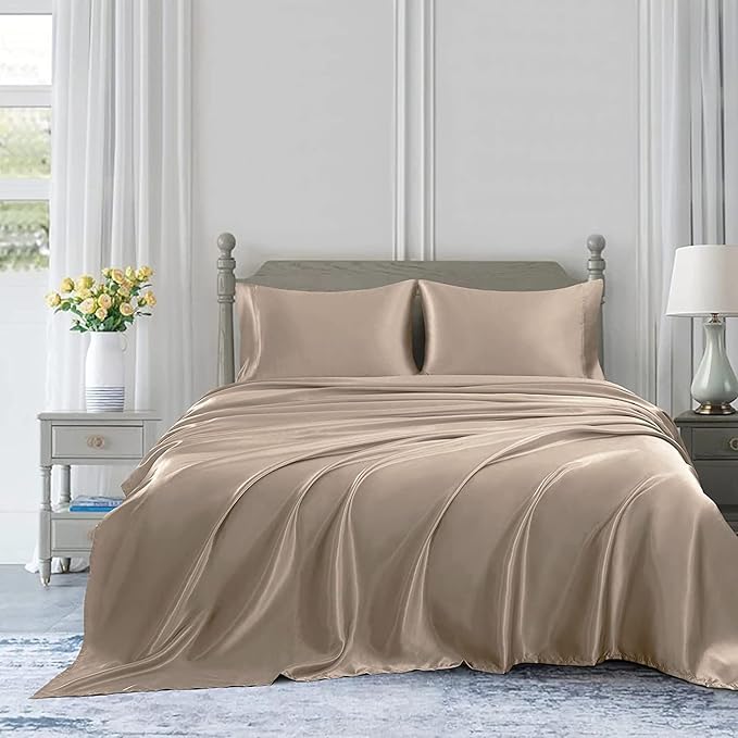 Homiest Taupe Satin Queen Top Sheet and Flat Sheet - Image 5