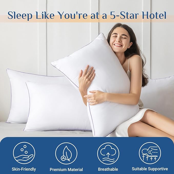 JOLLYVOGUE Bed Pillows Standard/Full Size Set of 2, Washable Supportive Bed - Image 2