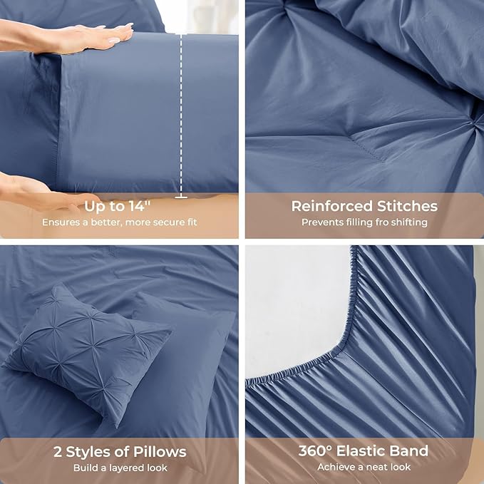 Sasttie California King Comforter Set, 7-Piece Bed in a Bag, Pintuck Bedding - Image 5