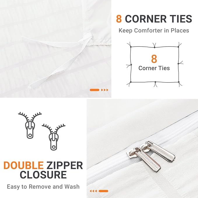 HYMOKEGE White Twin Size Duvet Cover, Ultra Soft 2-Piece Seersucker Duvet Cover - Image 4