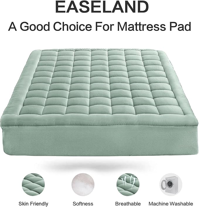 EASELAND Queen Size Mattress Pad Pillow Top Mattress Cover Quilted Fitted - Image 2