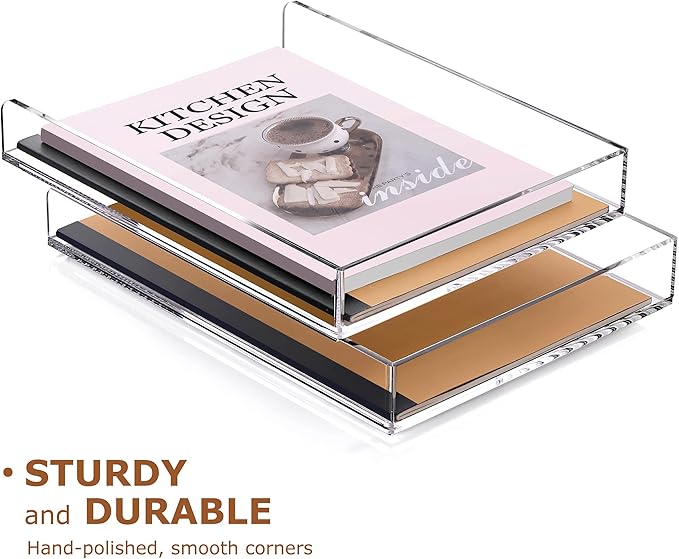 SANRUI 4 Tier Stackable Paper Letter Tray, Acrylic Vertical File Tray A4 Desk Organizer and Accessories Sorter Trays, Clear Workspace Office Supplies Organizers,12inx9.25inx6.6in-DeskoryOffice