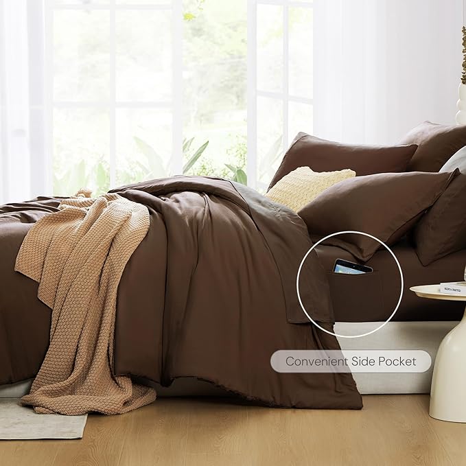 WRENSONGE King Size Comforter Set- 7 Pieces Soft Chocolate Brown Bed in a Bag - Image 5