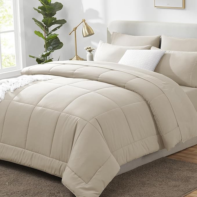 CozyLux King Size Comforter Set Oatmeal, 7 Pieces Bed in a Bag, Oatmeal by CozyLux