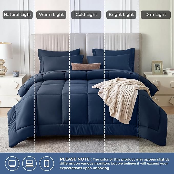 Sasttie Full Size Comforter Sets, 7 Pieces Bed in a Bag Full, Complete Bedding - Image 9