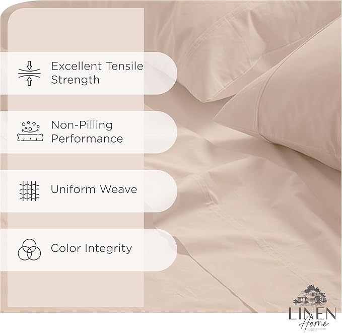 Linen Home 100% Cotton Percale Sheets King Size, Sand Shell, Deep Pocket - Image 2