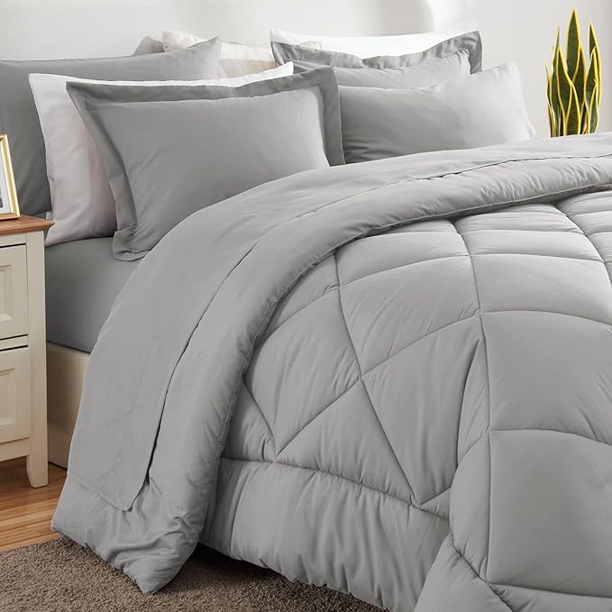 CozyLux Oversized King Comforter Set Light Grey, 7 Pieces Bed in a Bag - Image 8