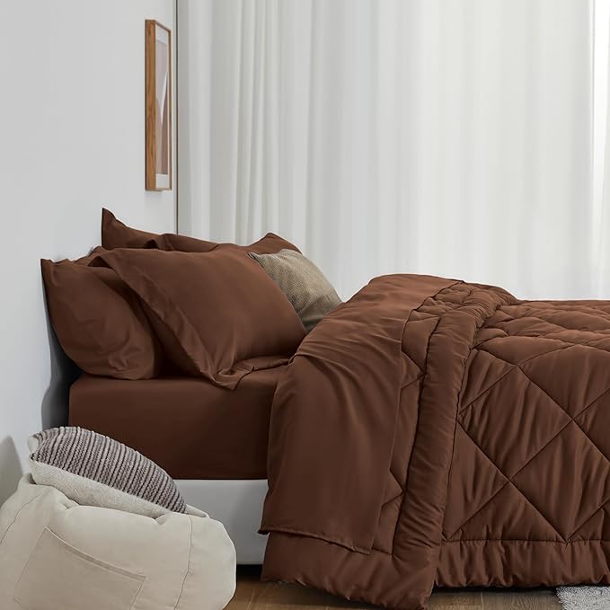 Love's cabin Twin Comforter Set Brown, 5 Pieces Twin Bed in a Bag, All Season - Image 8