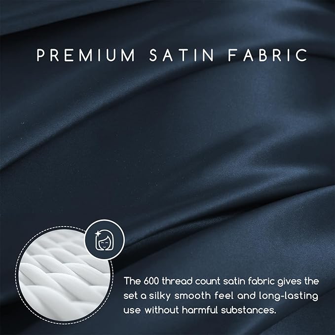 MR&HM Satin Bed Sheets with Elastic Corner Straps, King Size Sheets Set - Image 2